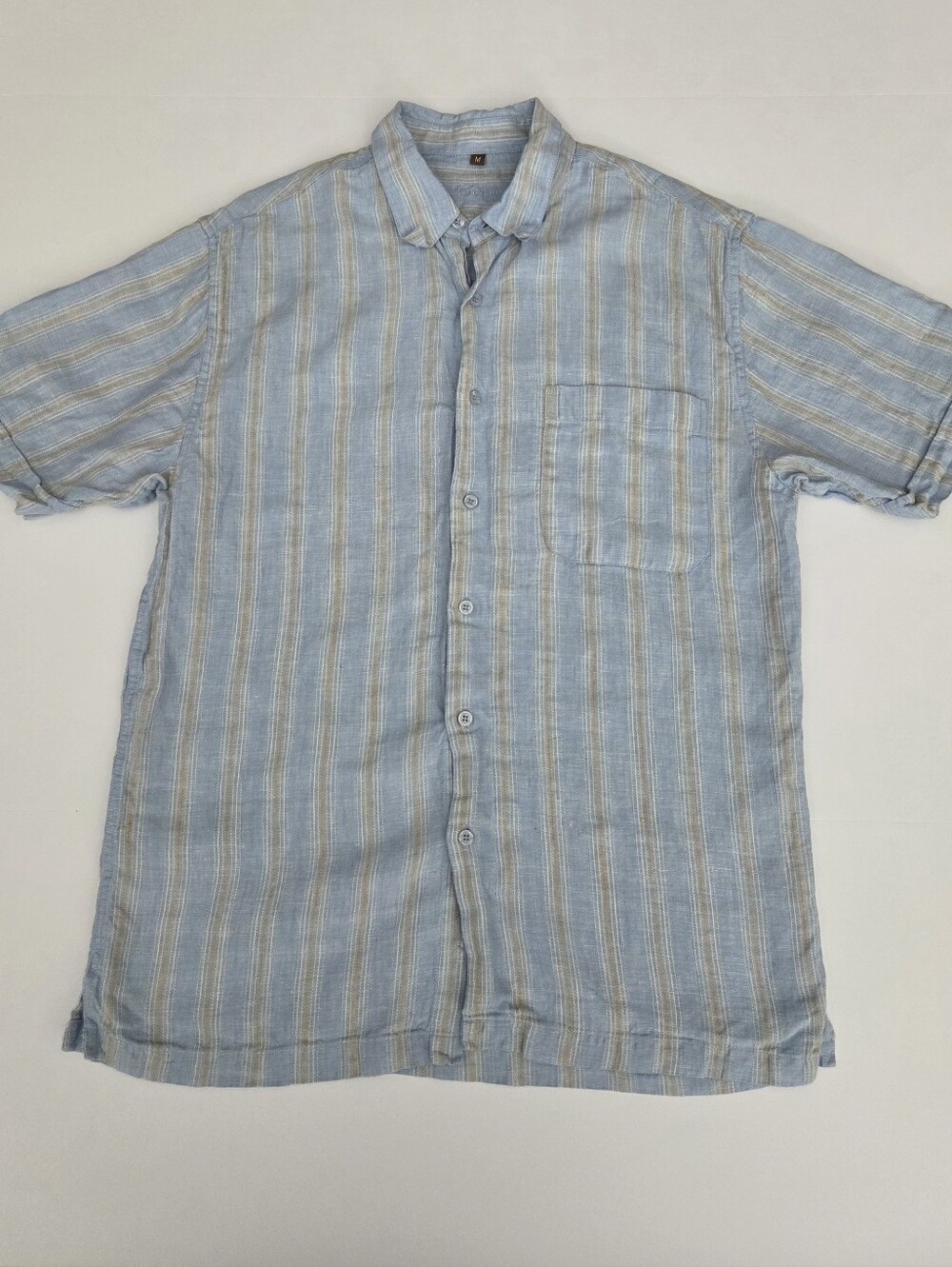Men's Light Blue Striped Short-Sleeve Button-Down Shirt